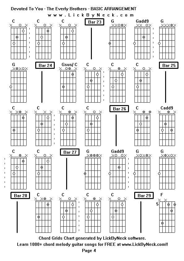 Chord Grids Chart of chord melody fingerstyle guitar song-Devoted To You - The Everly Brothers - BASIC ARRANGEMENT,generated by LickByNeck software.